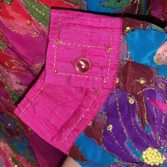 🦋OOAK Rainbow Patchwork Silk Embellished Tunic Top - Picture 8 of 16